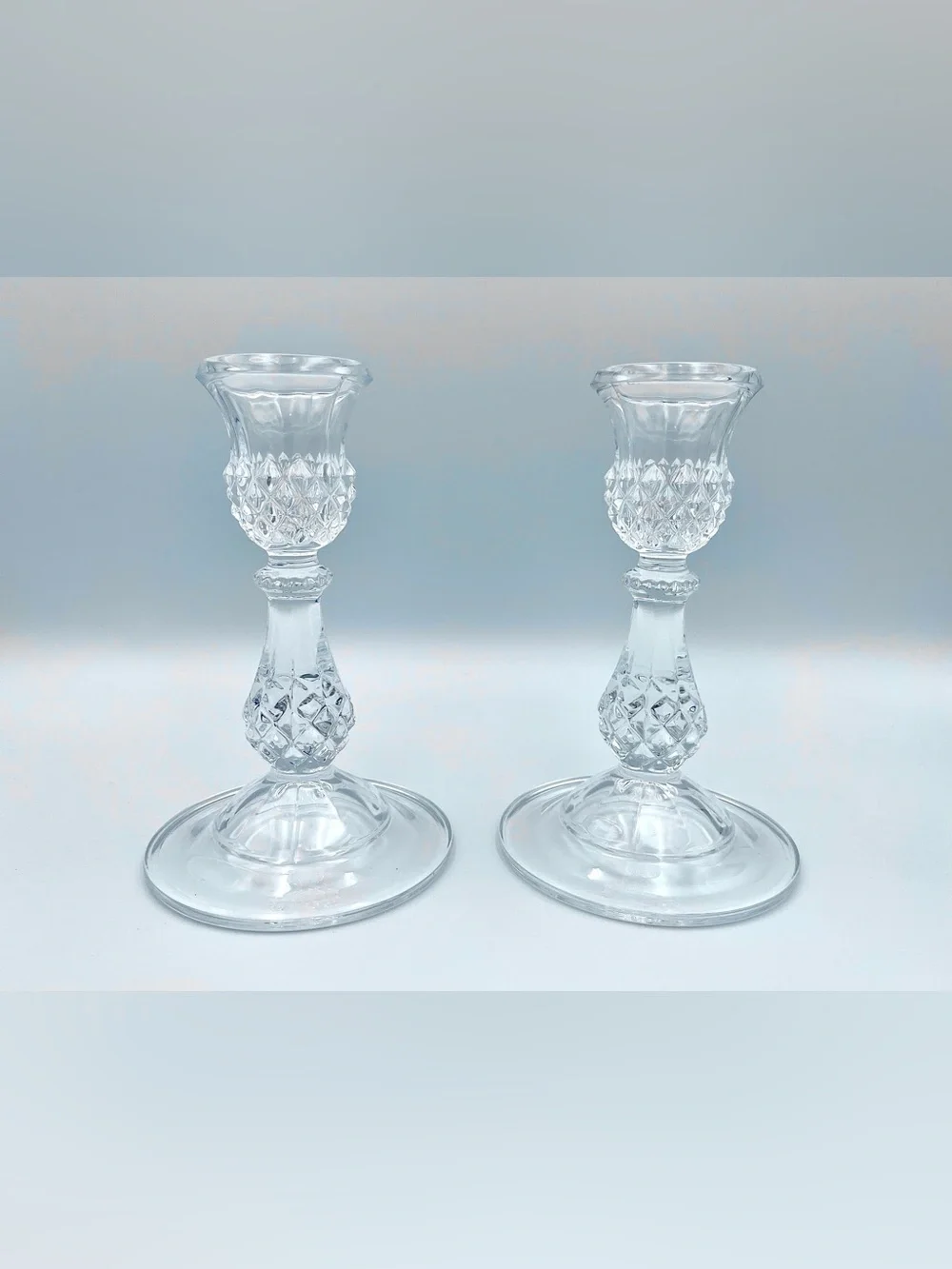 Pair of Vintage 80s Cristal d'Arques Longchamp Lead Crystal Candlestick Holders